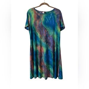 Cocomo Colorful Artsy Funky Rainbow Dress Large Embroidered Knee Length Fairy